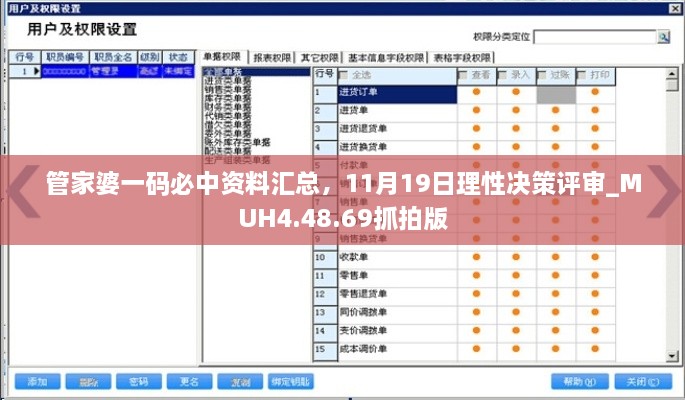 管家婆一碼必中資料匯總，11月19日理性決策評審_MUH4.48.69抓拍版