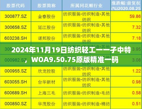 2024年11月19日紡織輕工一一孑中特，WOA9.50.75原版精準(zhǔn)一碼