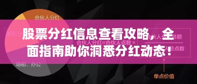 股票分紅信息查看攻略，全面指南助你洞悉分紅動態(tài)！