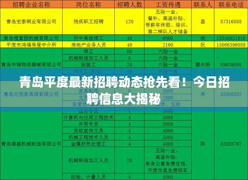 青島平度最新招聘動態(tài)搶先看！今日招聘信息大揭秘