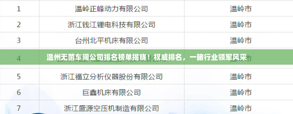 溫州無菌車間公司排名榜單揭曉！權(quán)威排名，一睹行業(yè)領(lǐng)軍風(fēng)采