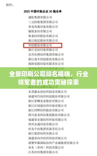 全景印刷公司排名揭曉，行業(yè)領(lǐng)軍者的成功奧秘探索